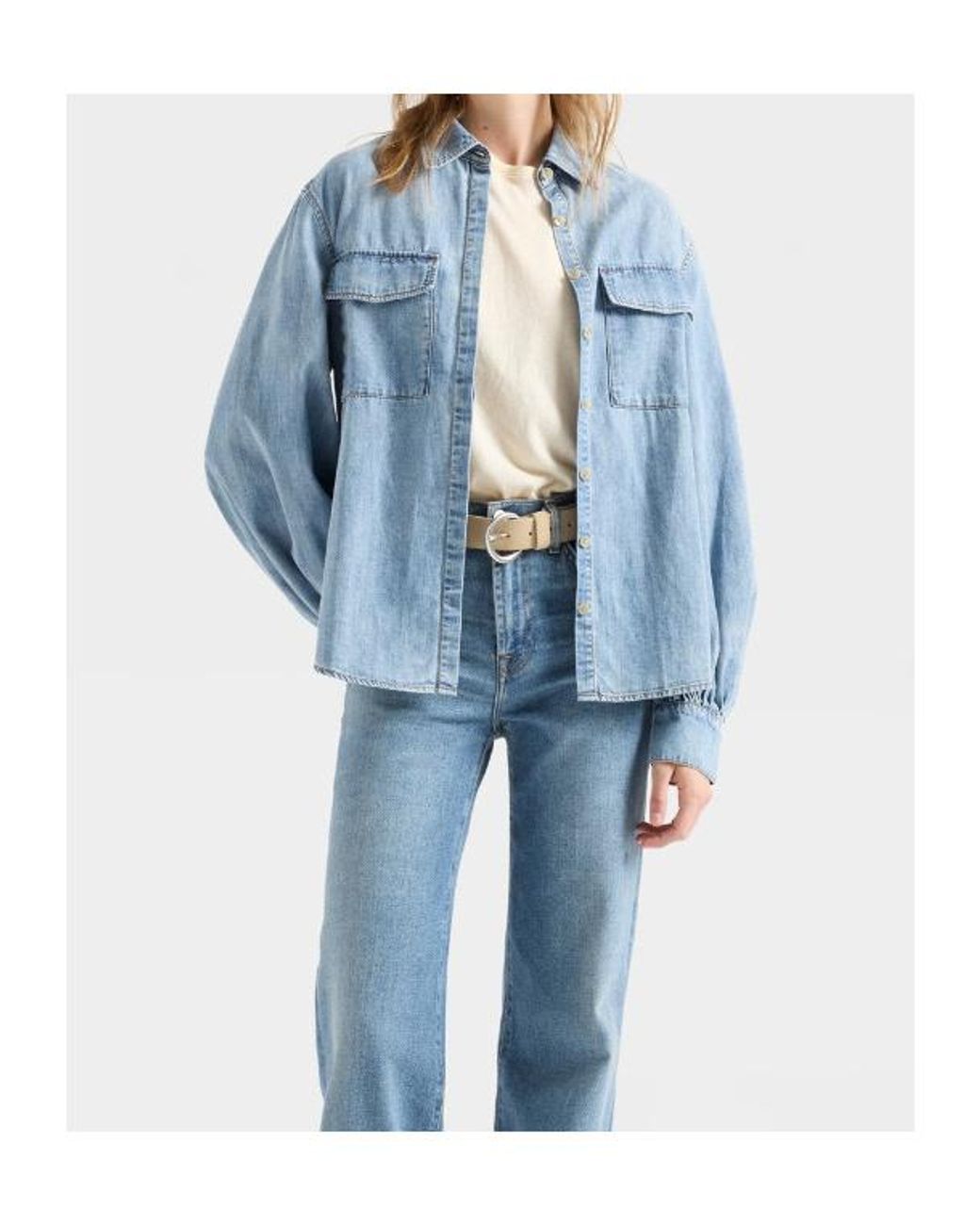 7 For All Mankind Blue Chambray Patch-Pocket Shirt