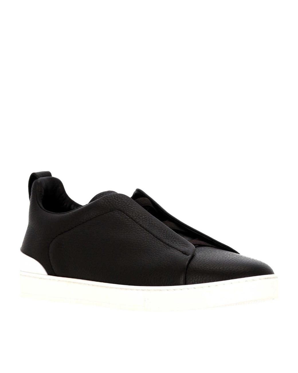Zegna Black Triple Stitch Leather Sneakers for men