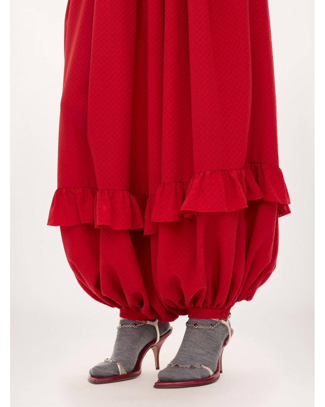 Chloé Red Chloé Fluid Ruffle Detailed Pants