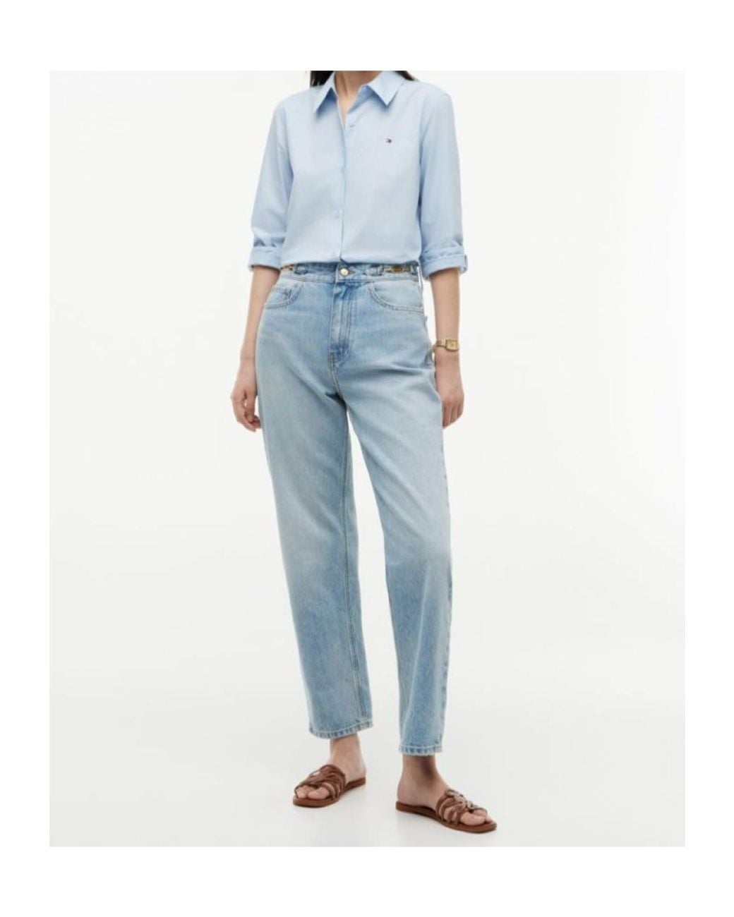 Tommy Hilfiger Blue Logo-Plaque Chain-Link Jeans
