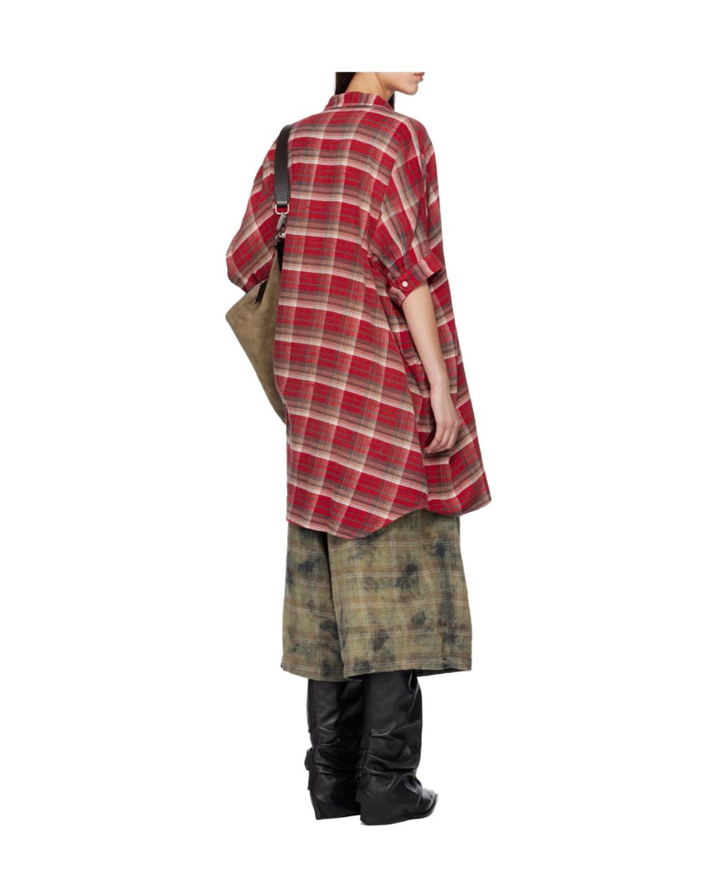 R13 Red Plaid Mini Shirt Dress