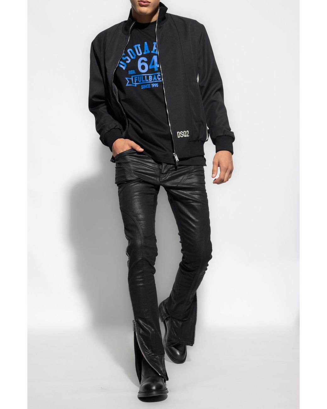 DSquared² Blue Logo Embroidered Zip-Up Bomber Jacket for men