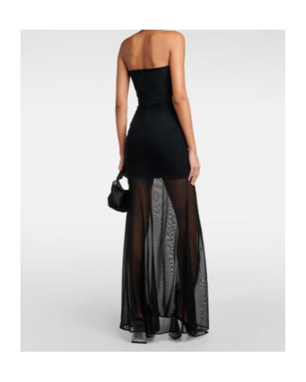 David Koma Black Tulle-Trimmed Ruched Bustier Gown