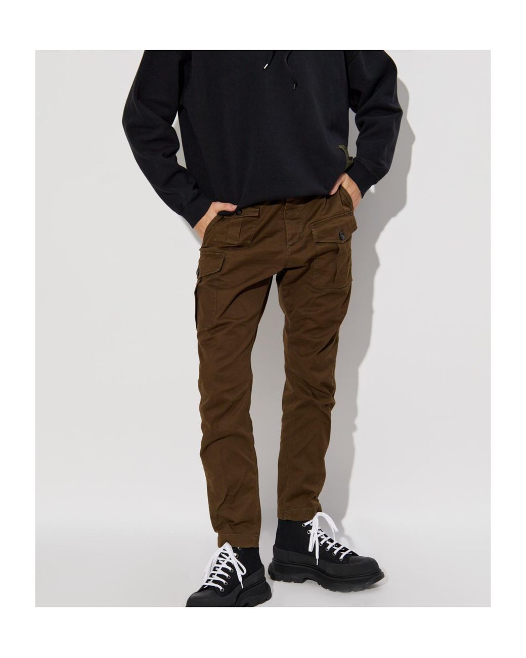 DSquared² Brown Straight-Leg Slim-Cut Cargo Trousers for men