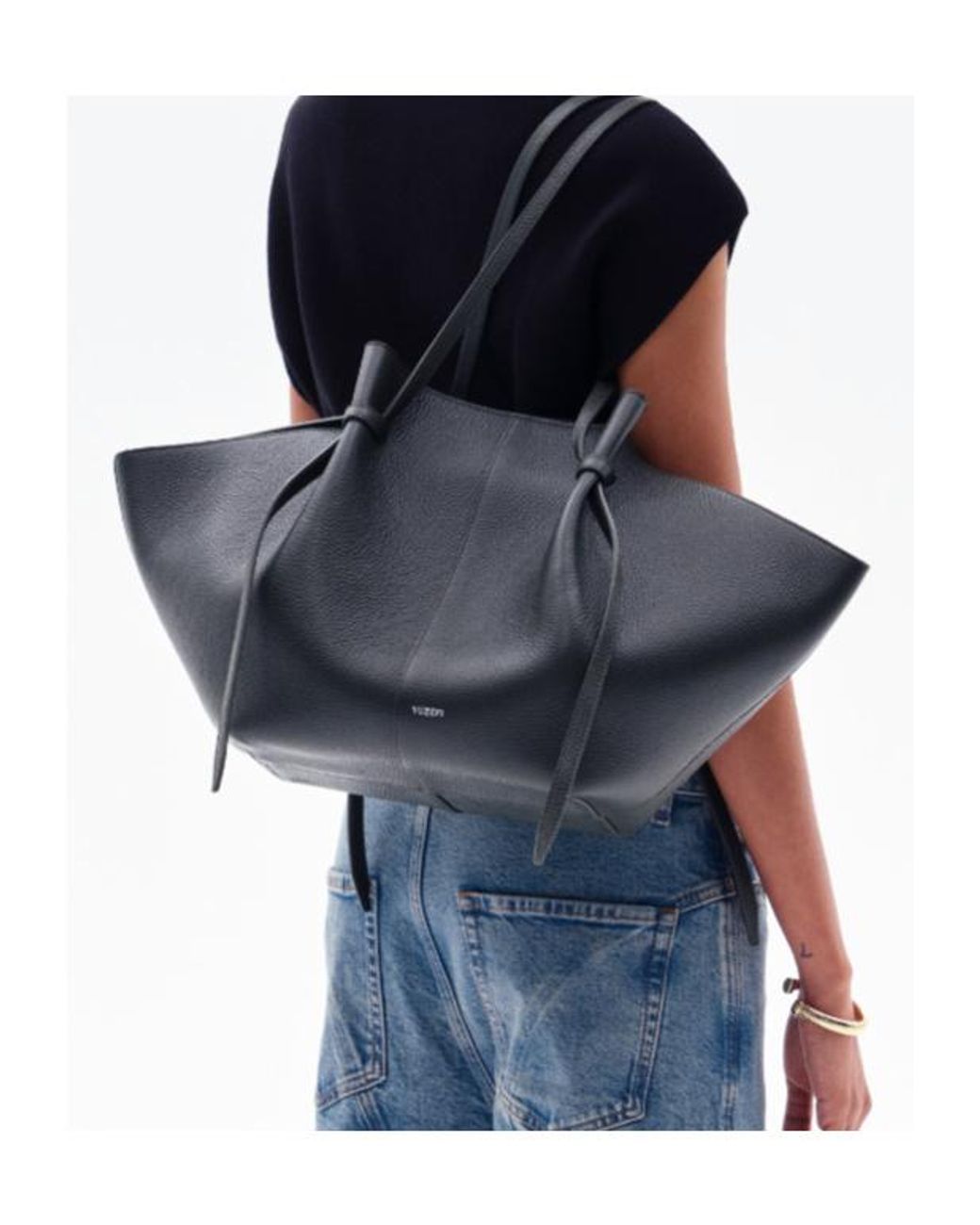 Yuzefi Black Mochi Pebble-Grained Shoulder Bag