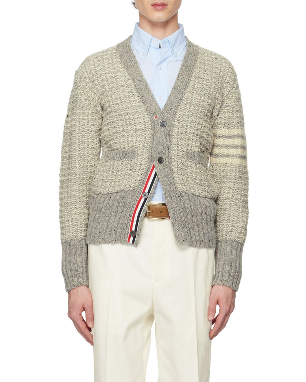 Thom Browne Natural Bar Mélange-Effect Button-Up Cardigan for men