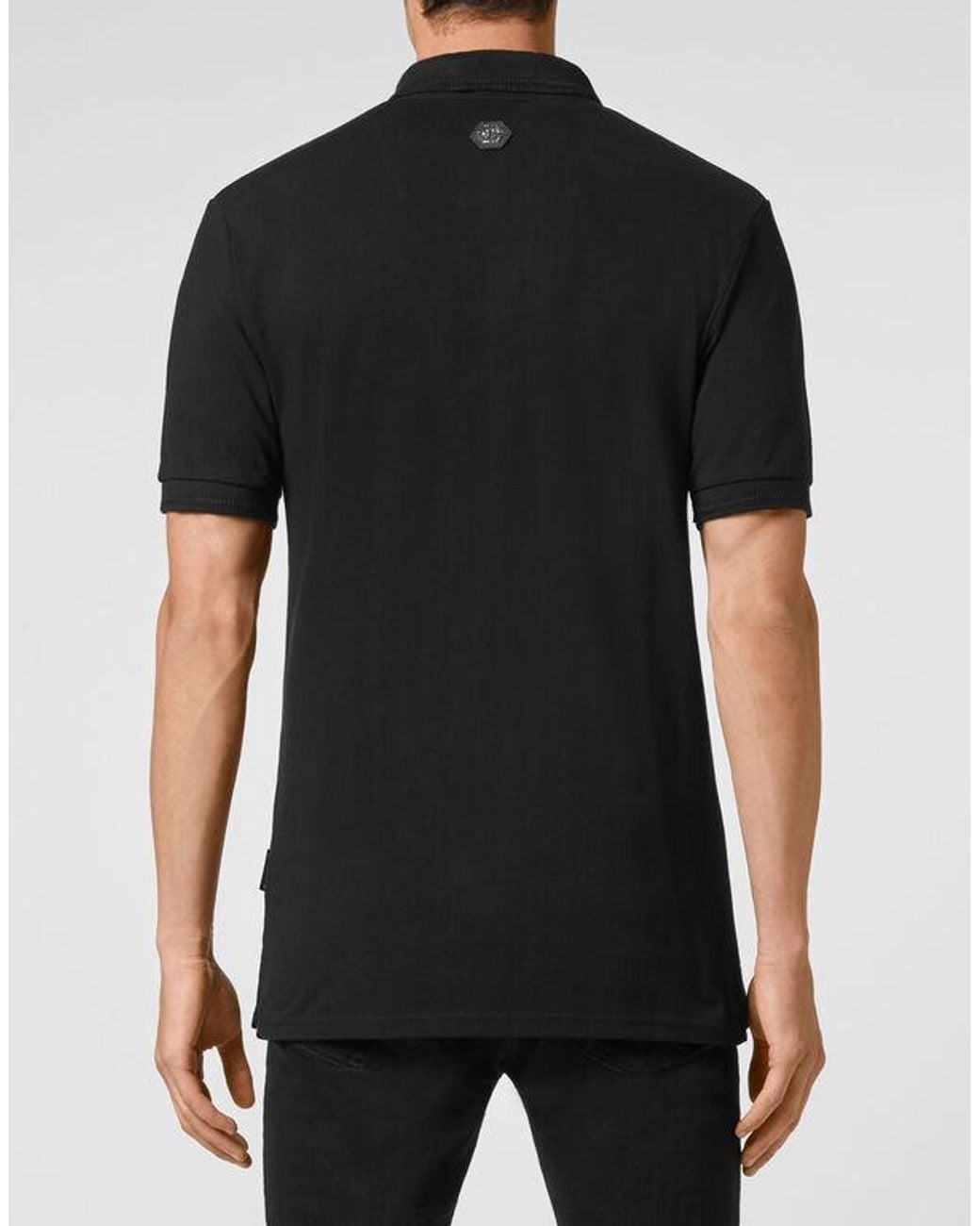 Philipp Plein Black Gothic Plein Short-Sleeve Cotton Polo Shirt for men