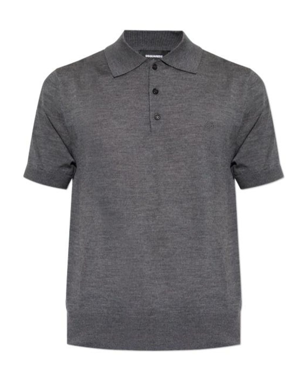 DSquared² Gray D2 Logo Embroidered Knitted Polo Shirt for men