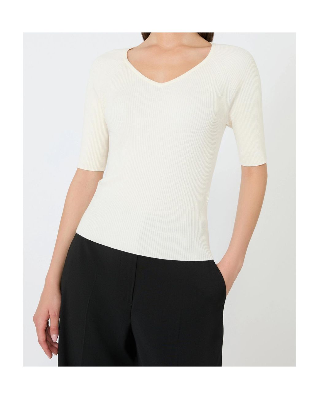 Weekend by Maxmara White Ribbed Knit Sweater