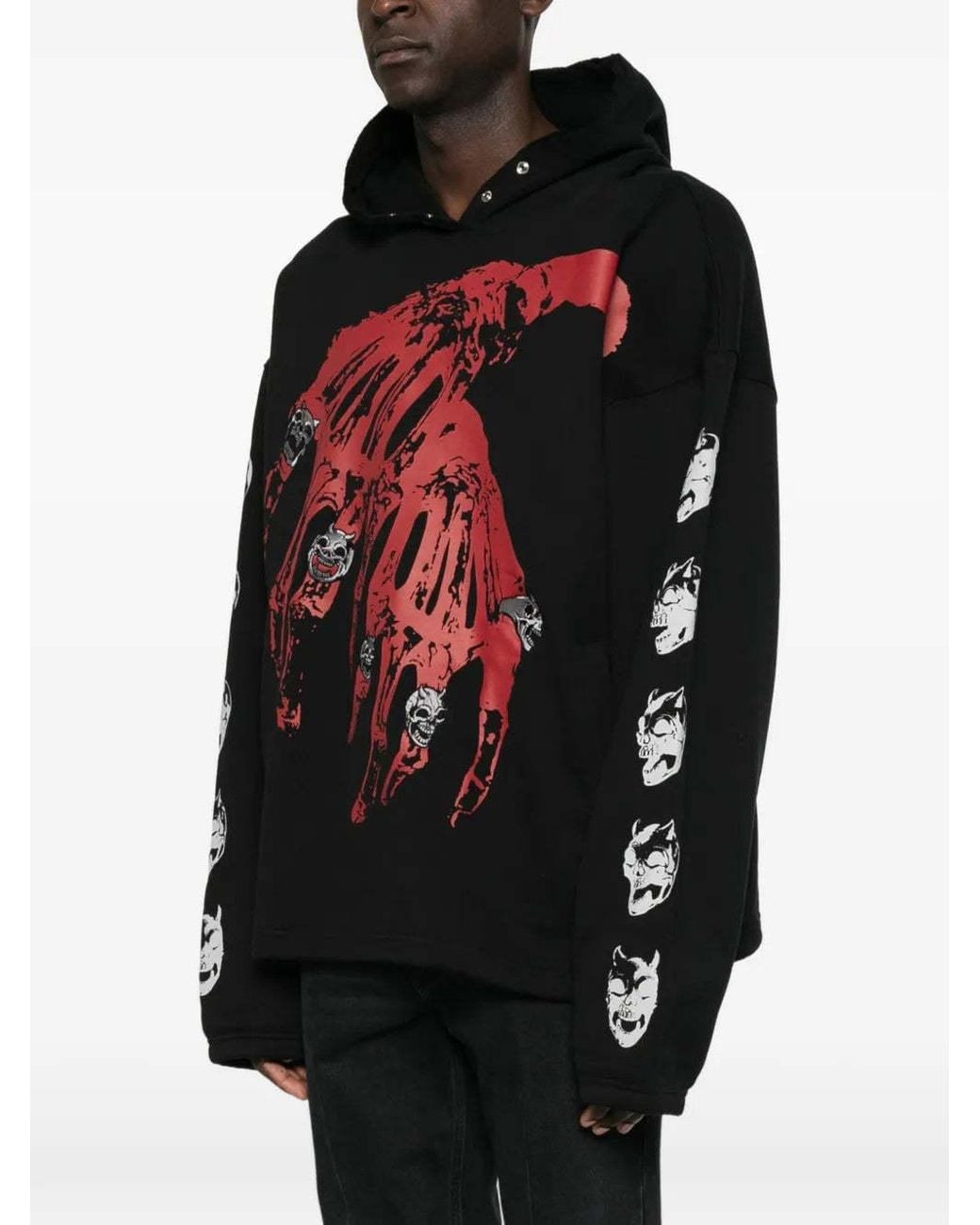 THUG CLUB Black Graphic-Print Snap-Button Hoodie for men
