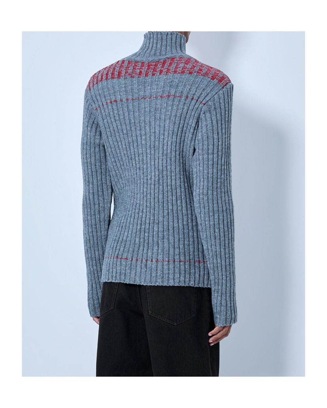 Dries Van Noten Blue Ribbed Turtleneck Sweater for men
