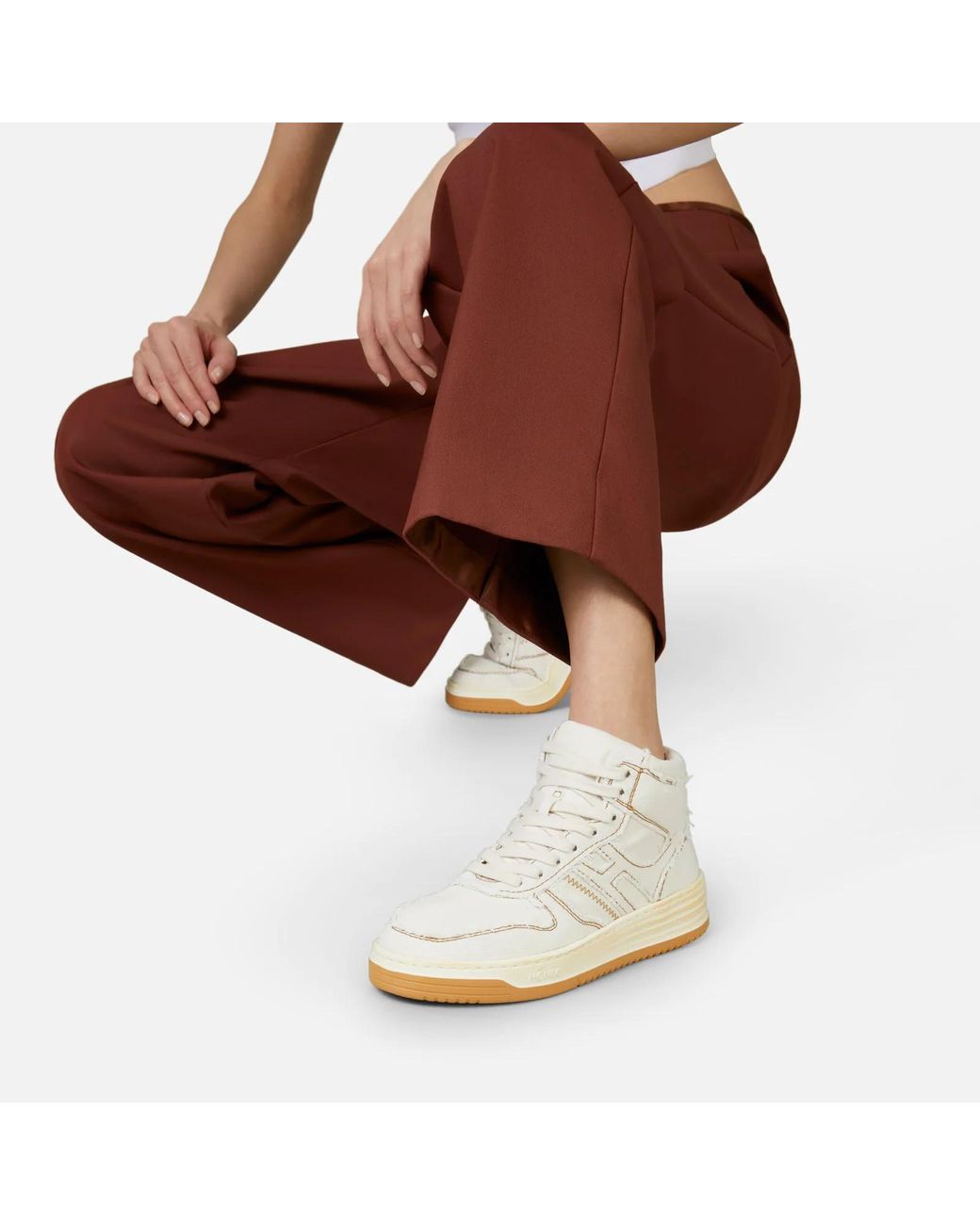 Hogan Natural Contrast-Stitch High-Top Lace-Up Sneakers