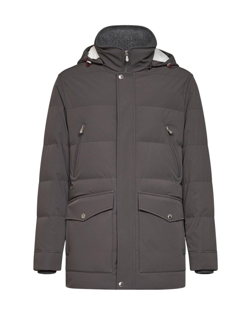 Brunello Cucinelli Natural Quilted Hooded Coat for men