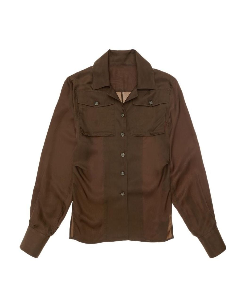 Helmut Lang Brown Long-Sleeve Satin-Finish Shirt