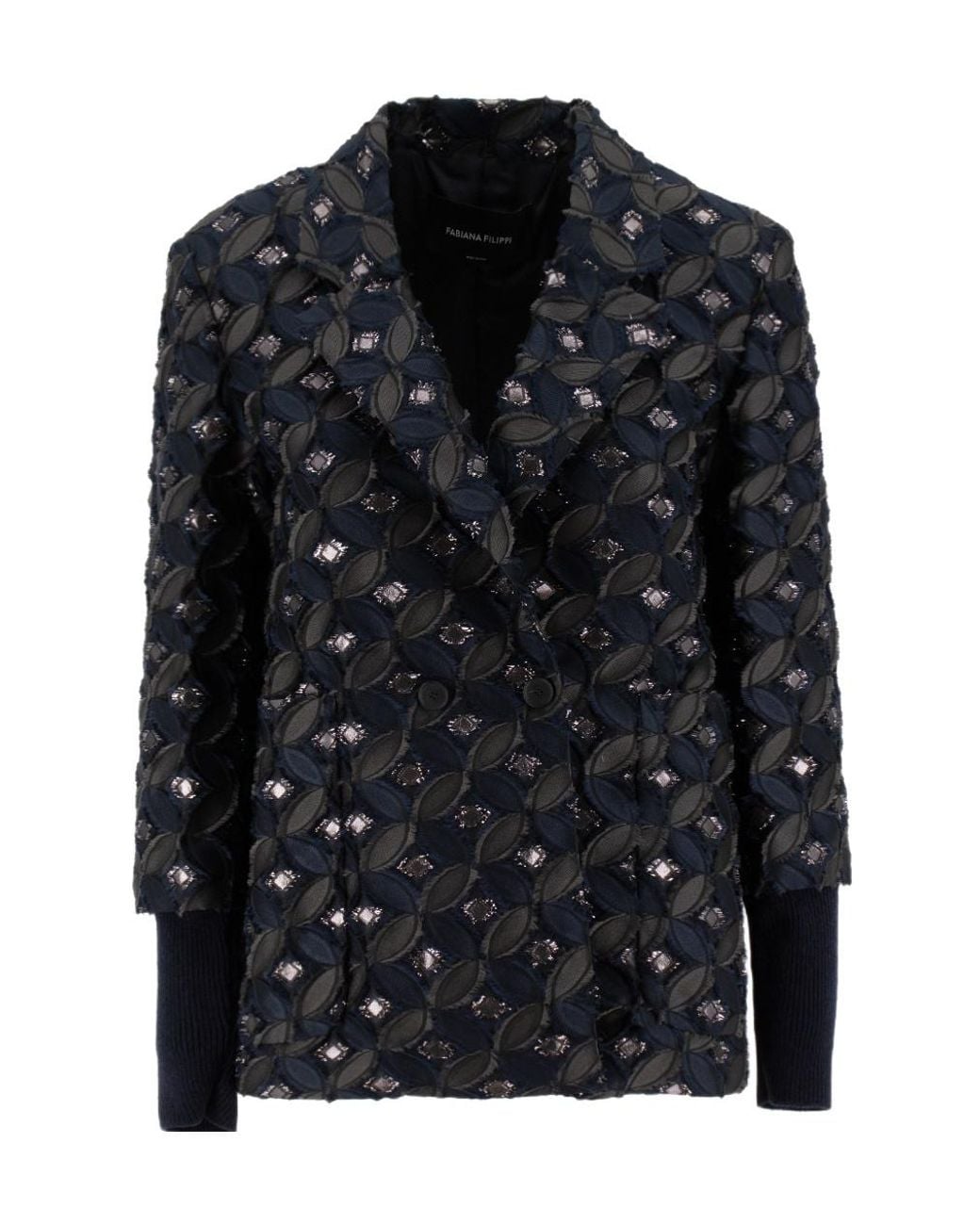 Fabiana Filippi Black Jacquard Double-Breasted Blazer