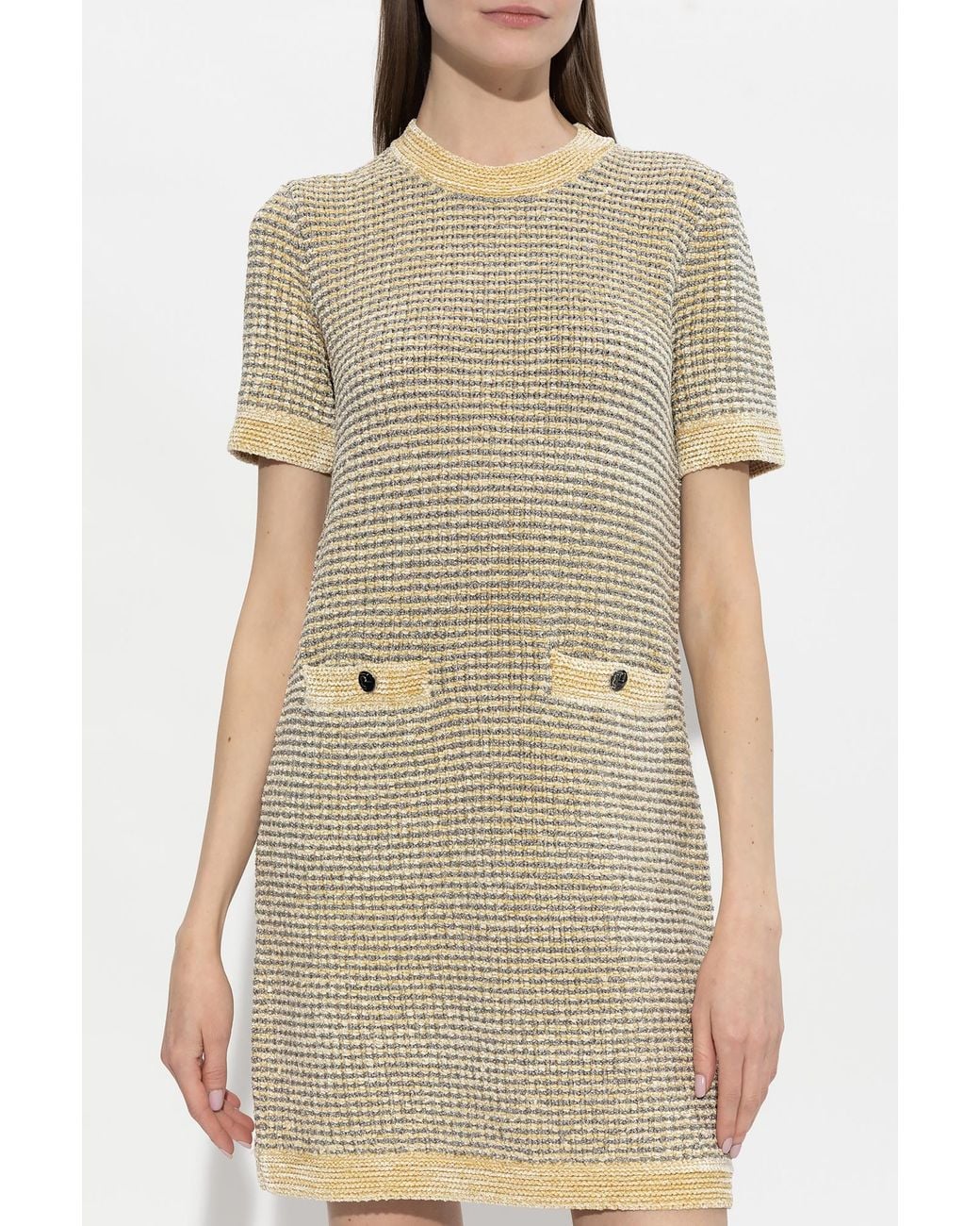 Tory Burch Natural Metallic Thread Velvet Midi Dress