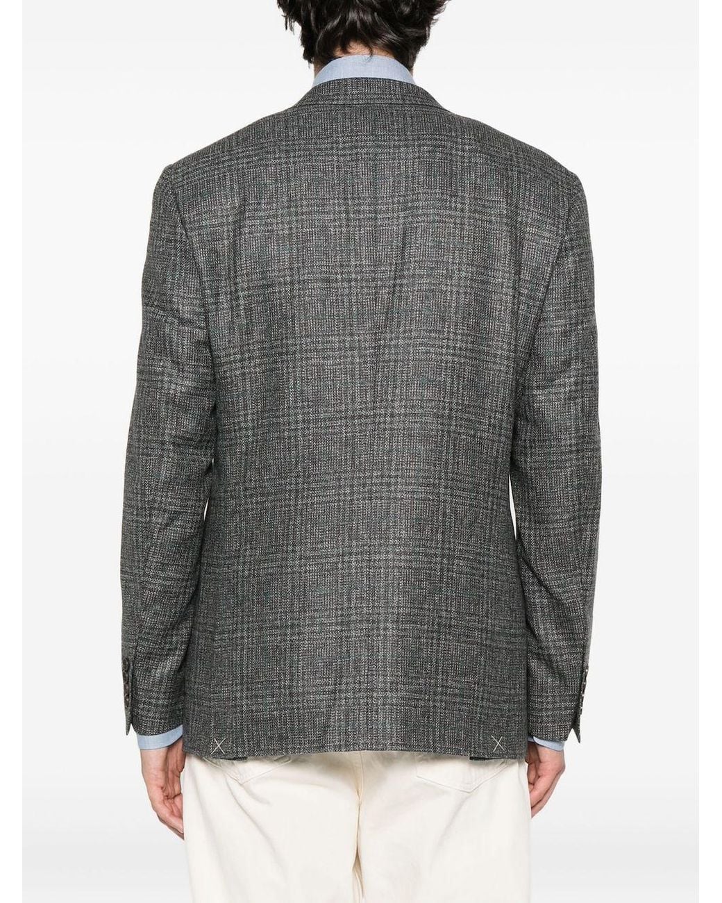 Canali Gray Checked Two-Button Blazer for men