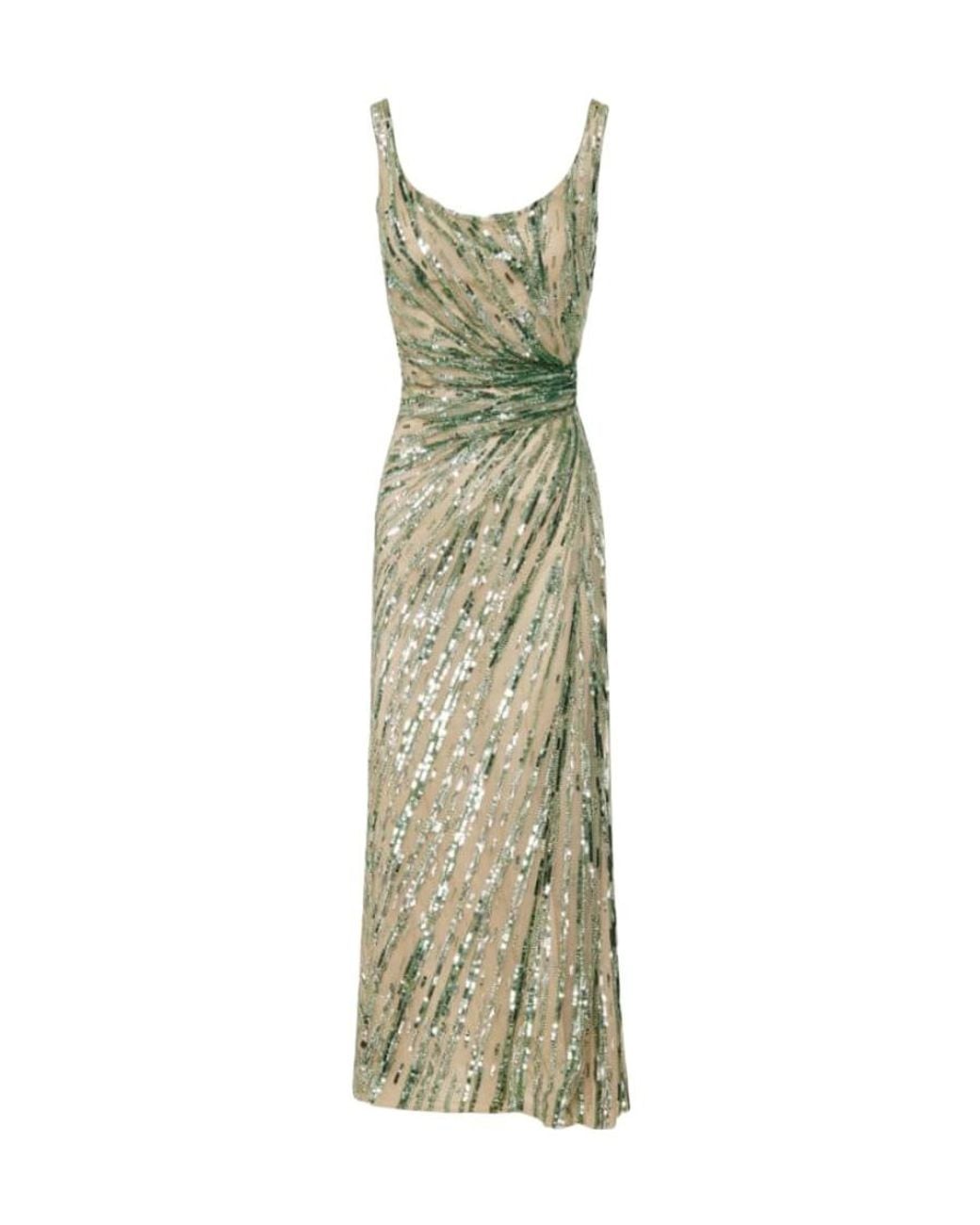 Valentino Green Long Dress With Sequins Embellished