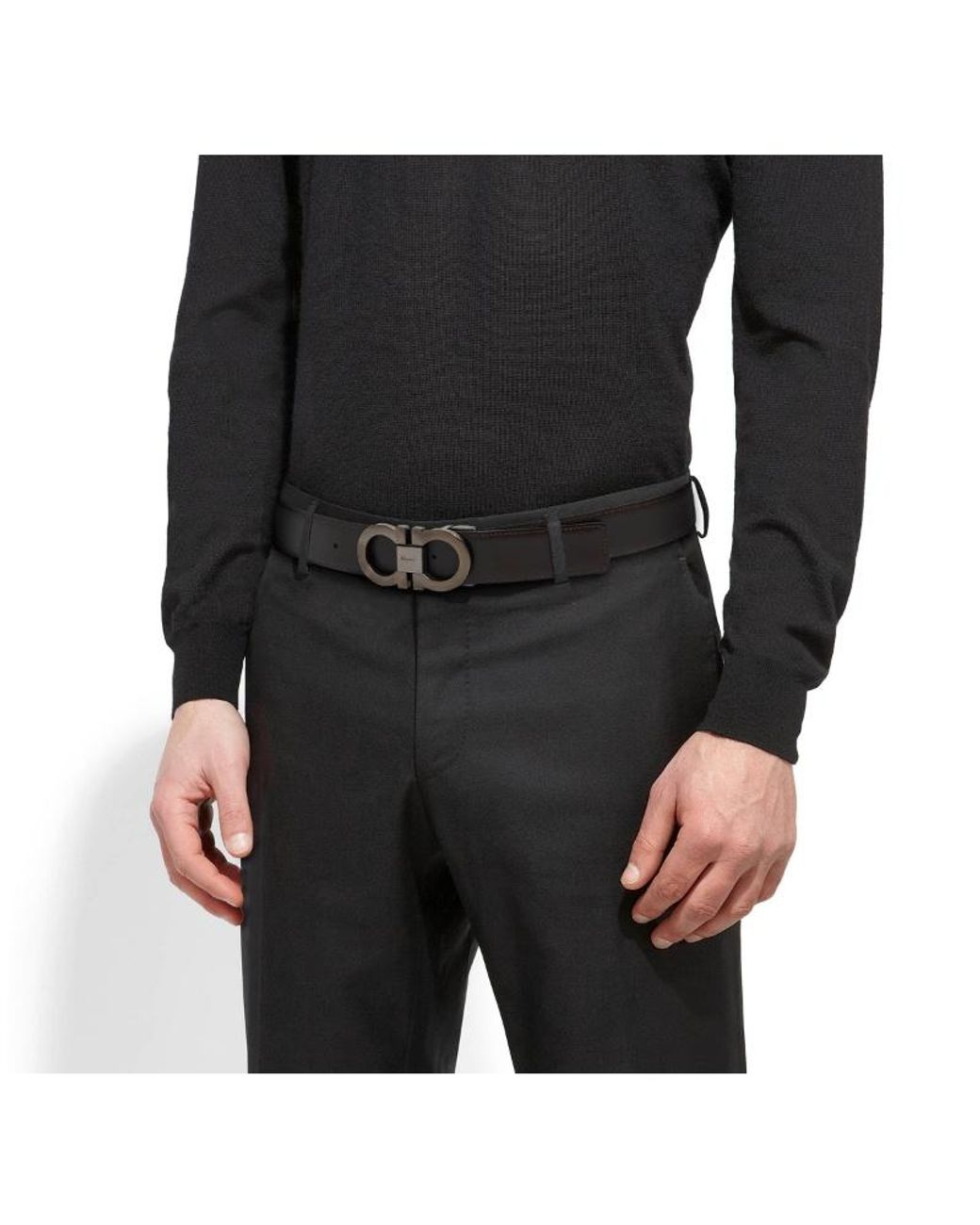 Ferragamo Black Ferragamo Gancini Reversible Leather Belt for men