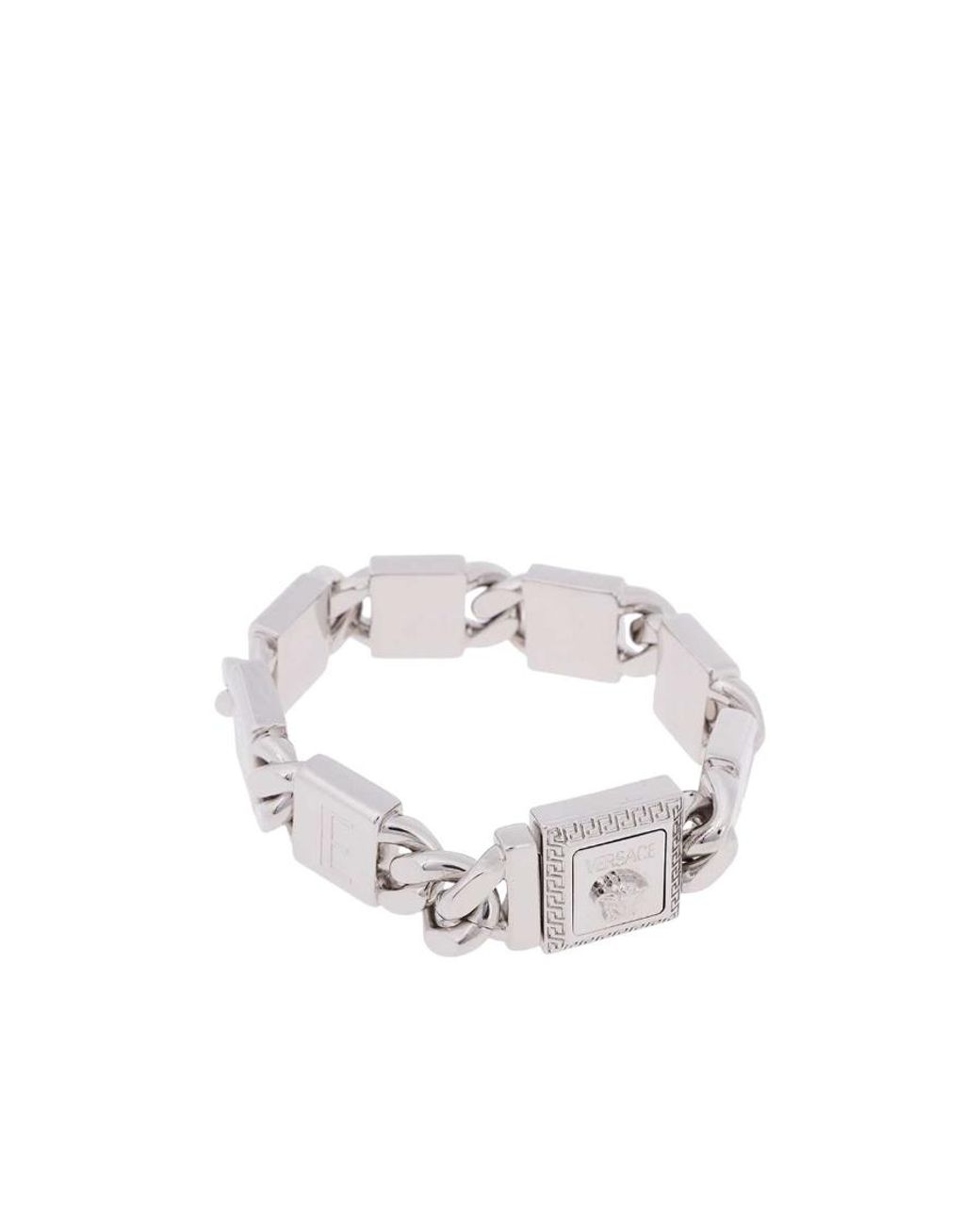 Versace White Logo-Plaque Chain Bracelet for men