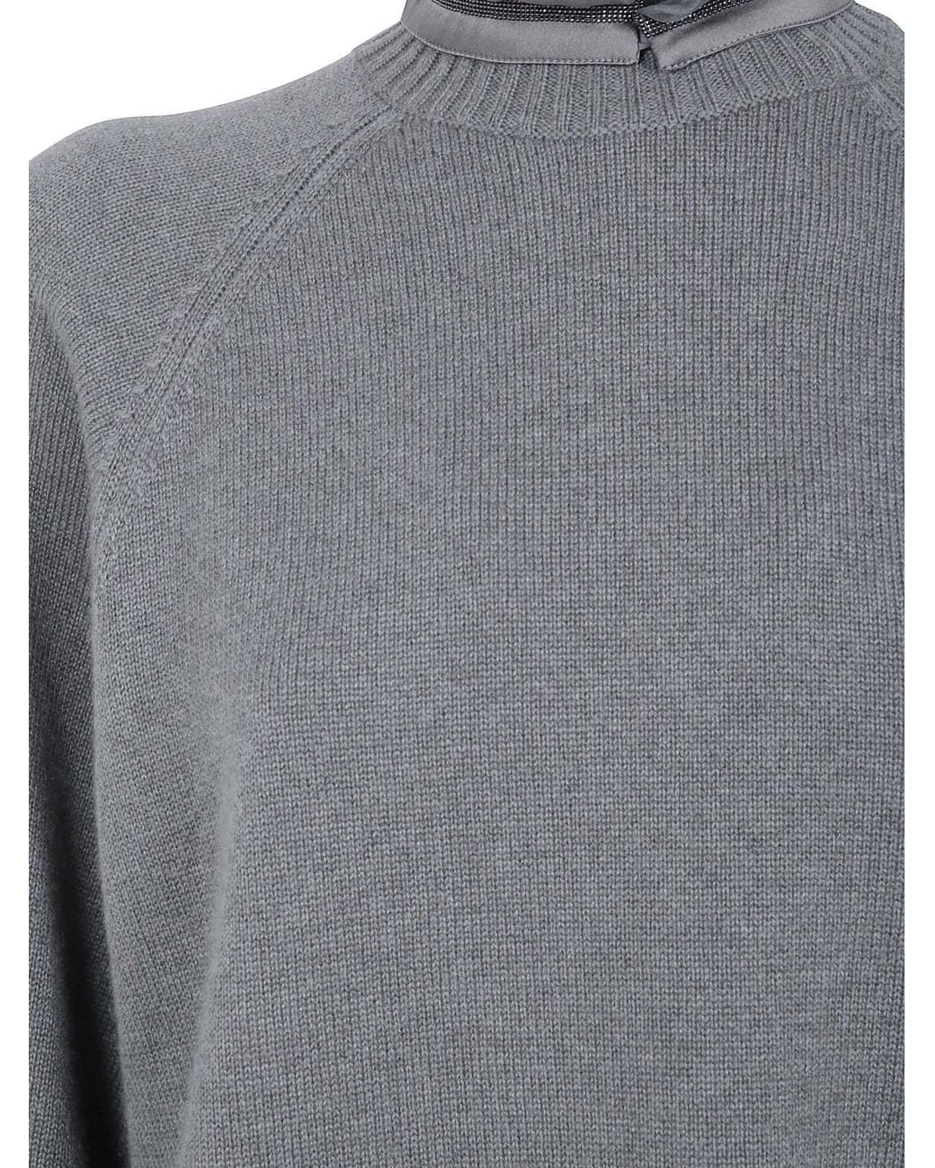 Brunello Cucinelli Gray Roll-Neck Raglan-Sleeve Sweater