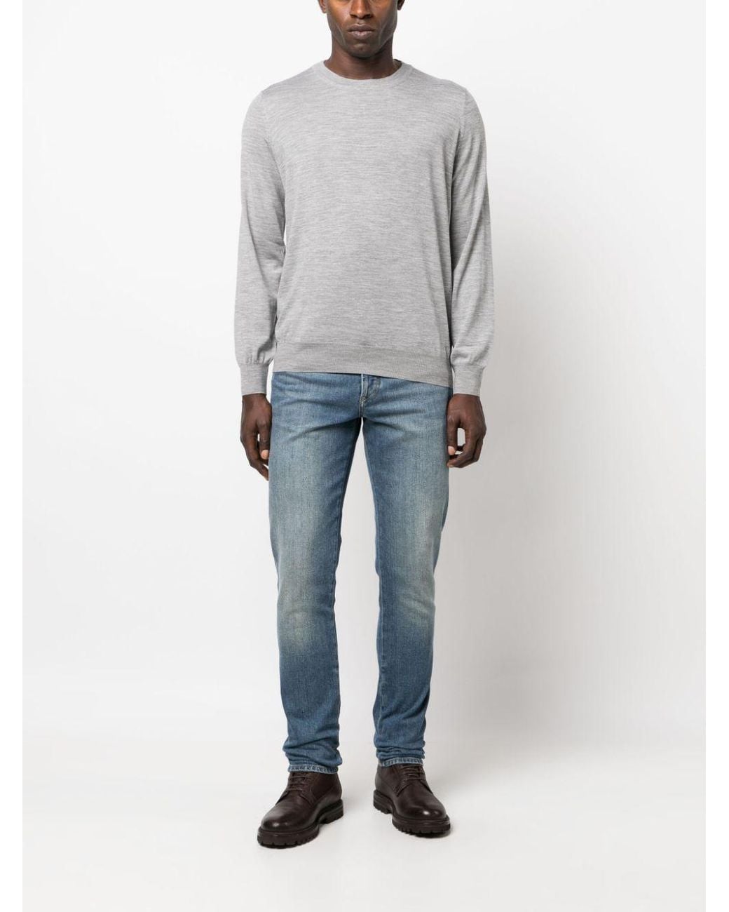Brunello Cucinelli Gray Crewneck Knitted Jumper for men