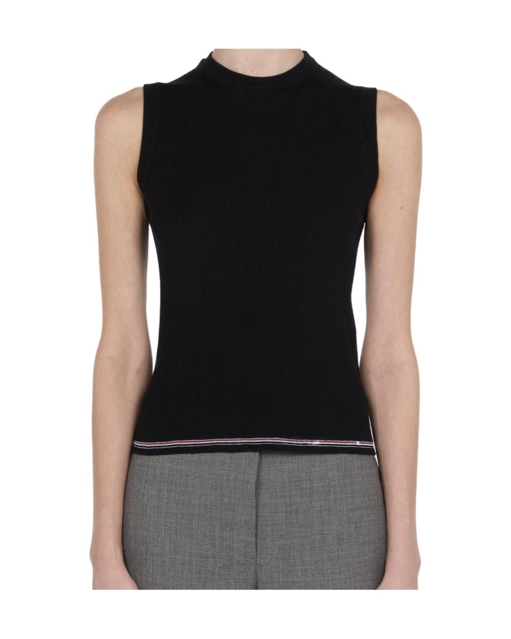Thom Browne Black Sleeveless Striped Ribbed Top