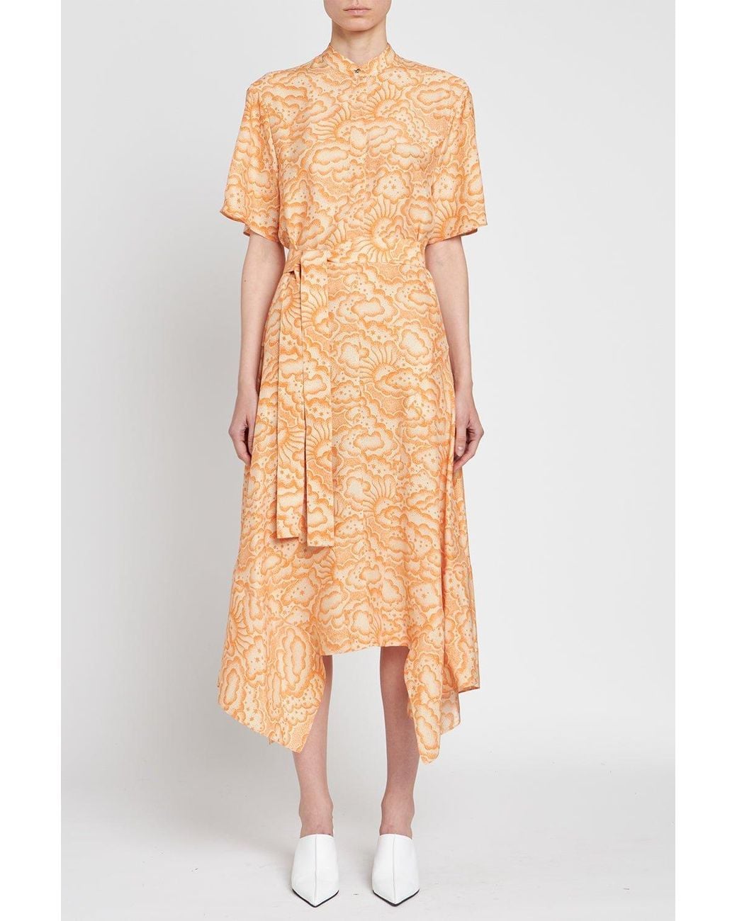 Stella McCartney Natural Cloud-Print Silk Midi Dress