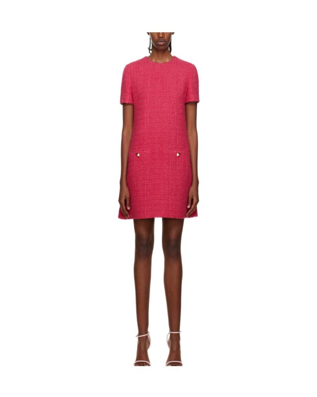 Valentino Pink Roman Stud Tweed Mini Dress