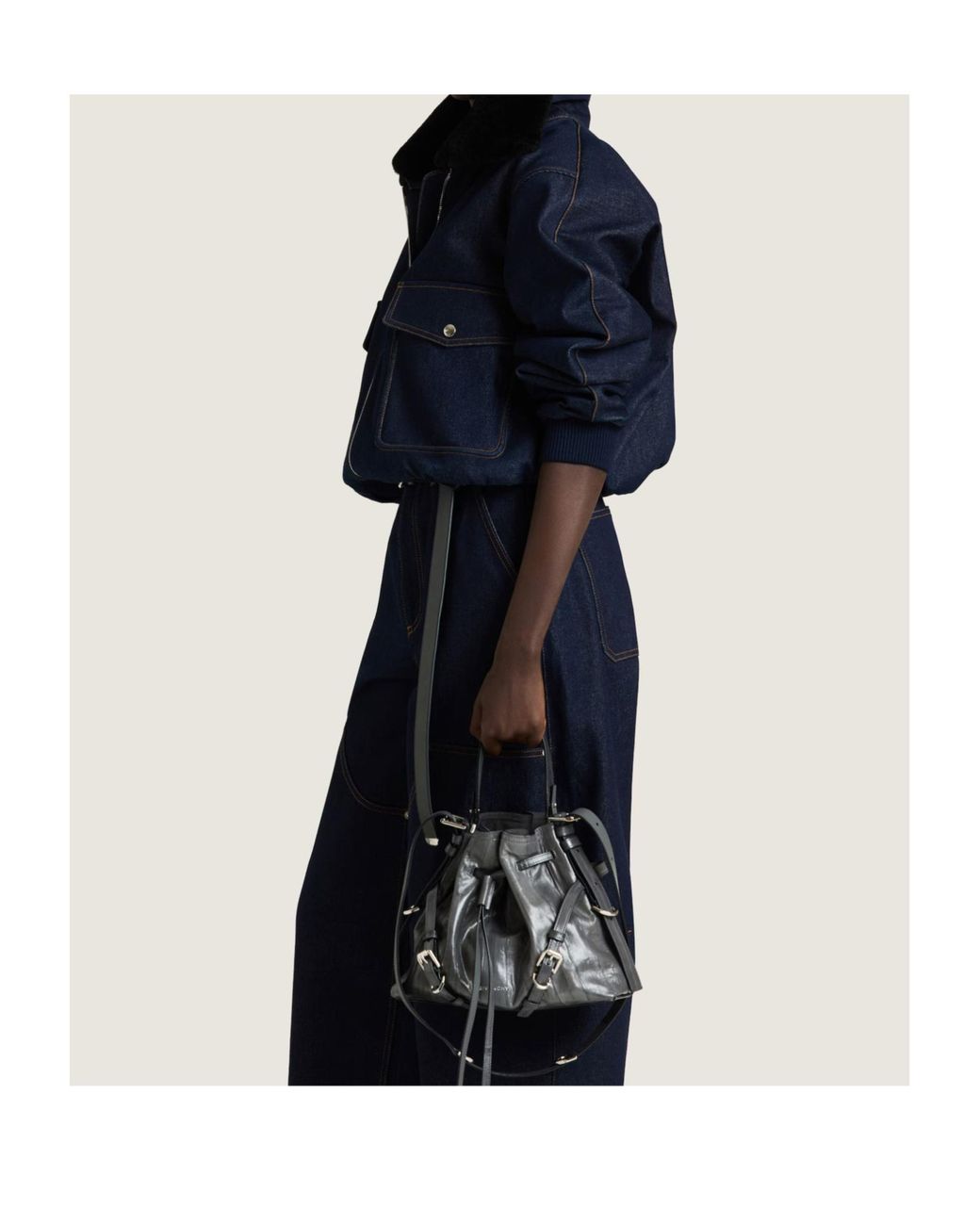 Givenchy Blue Shearling Collar Zip-Up Denim Jacket