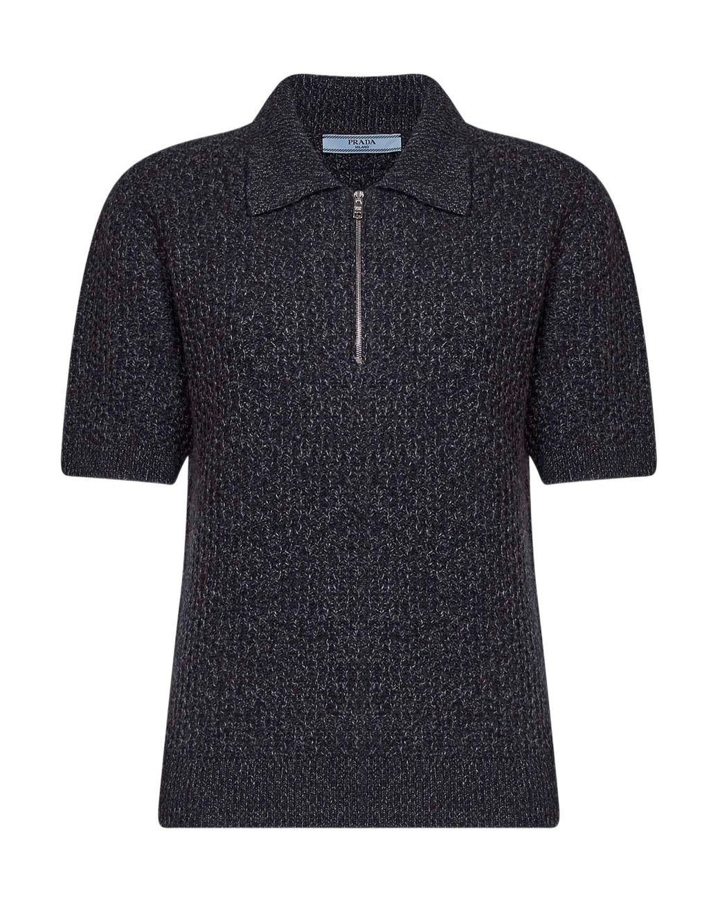 Prada Black Short-Sleeved Wool And Mouliné Cashmere Polo Sweater