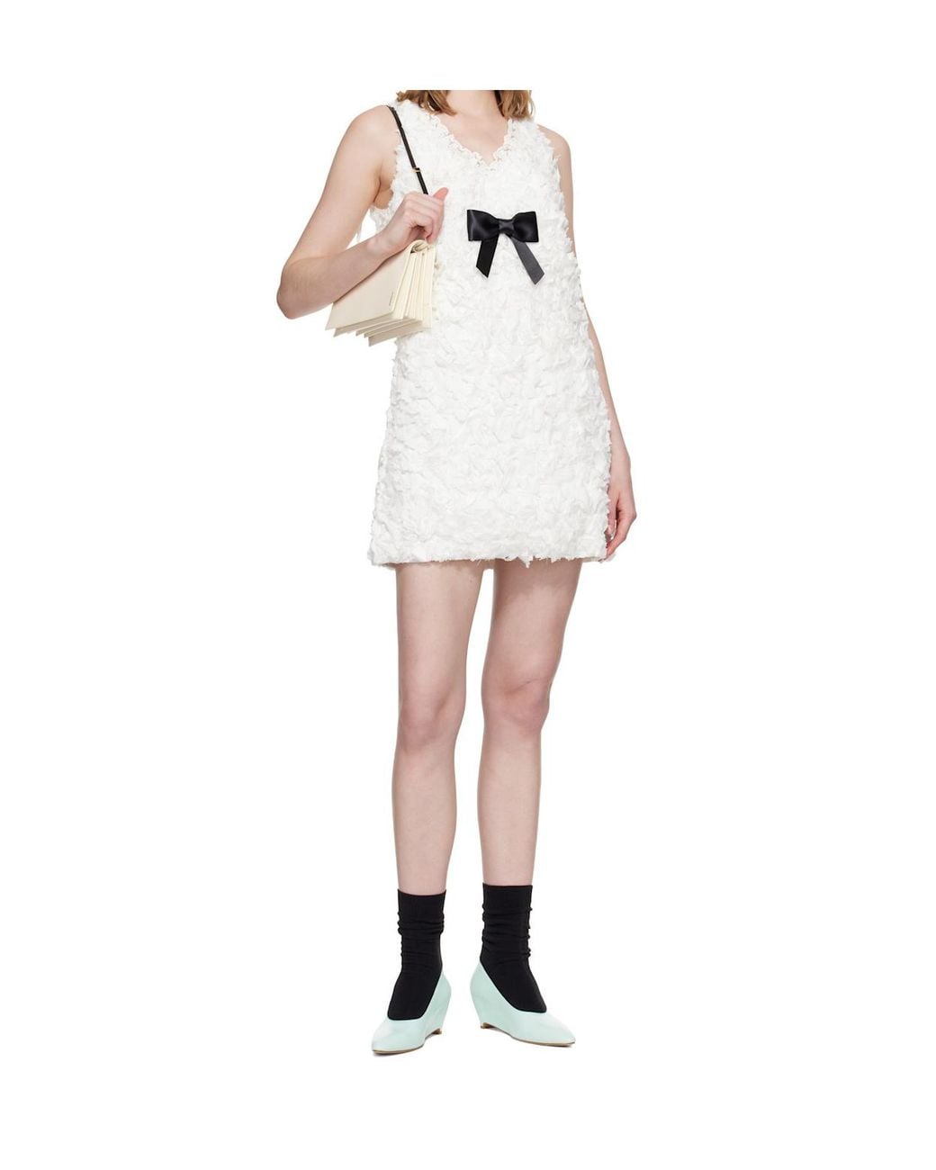 ShuShu/Tong White Ruffle-Detail Bow-Embellished Dress