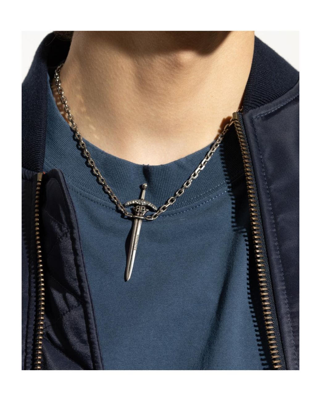 Balenciaga Metallic A Sword Shaped Pendant Necklace for men