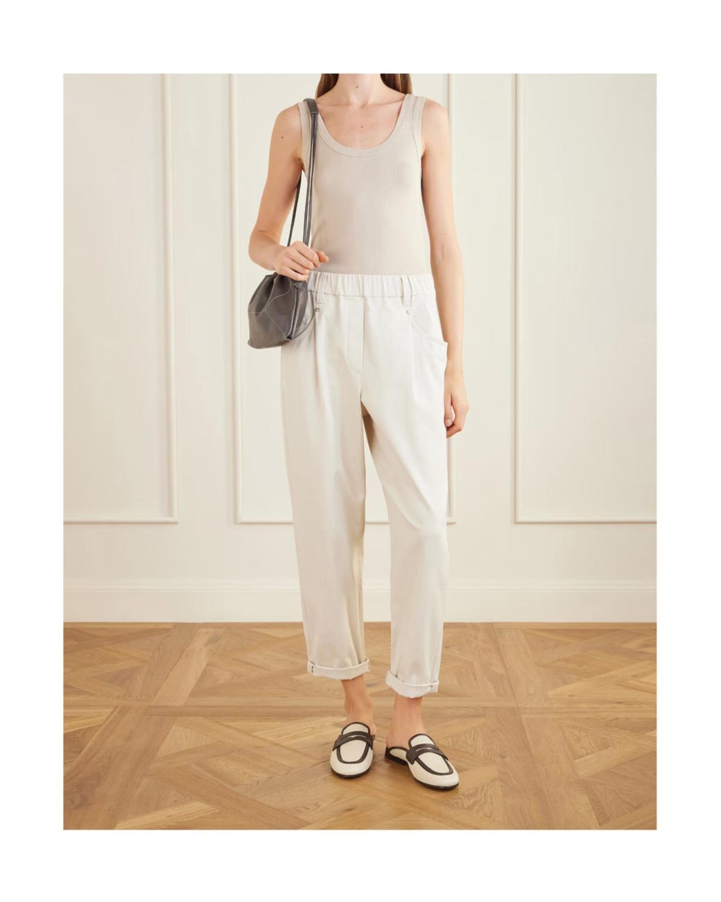 Brunello Cucinelli White Elasticated Waistband Cropped Pants