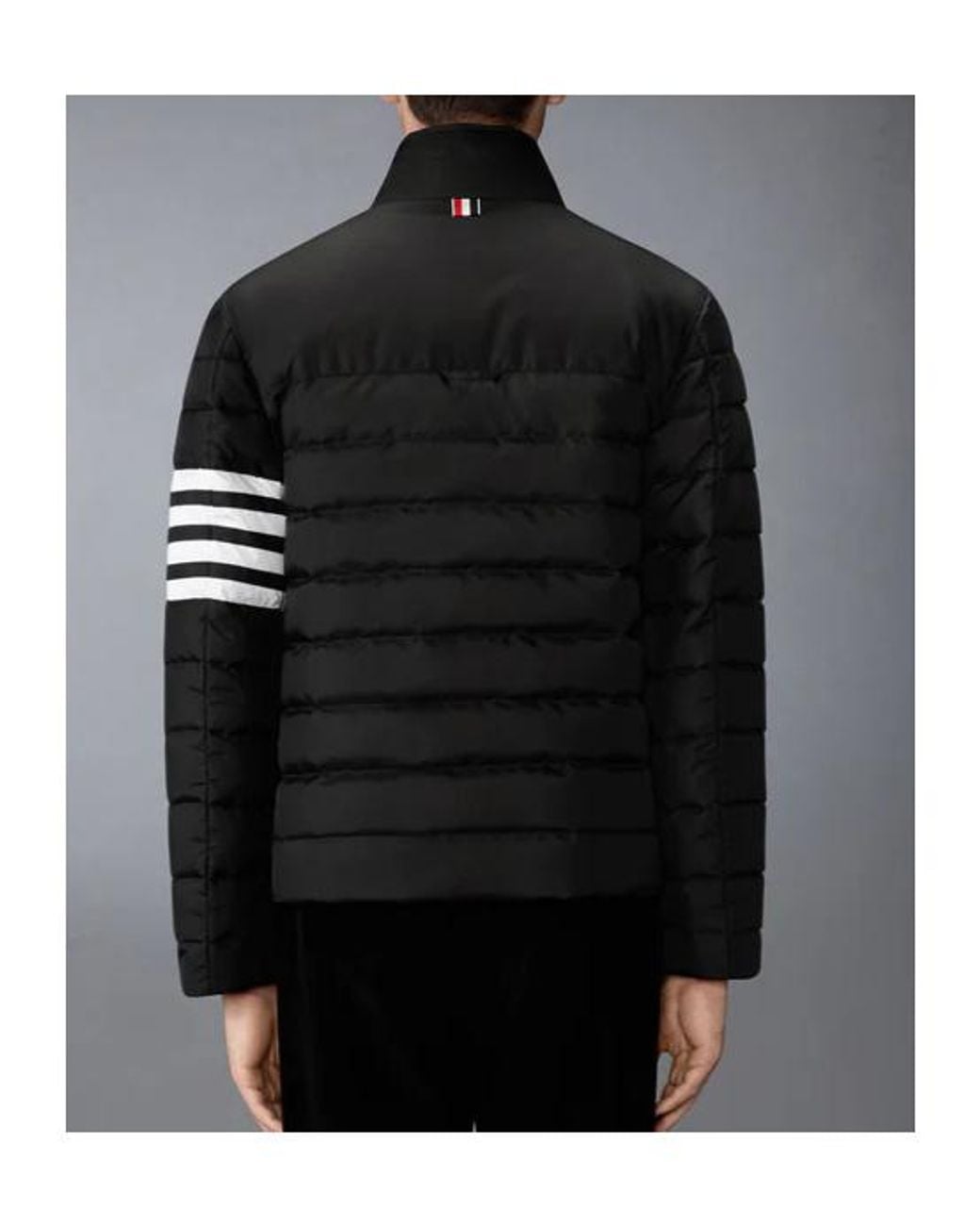 Thom Browne Black Shiny Ripstop Lightweight Down Filled-Bar Jacket for men
