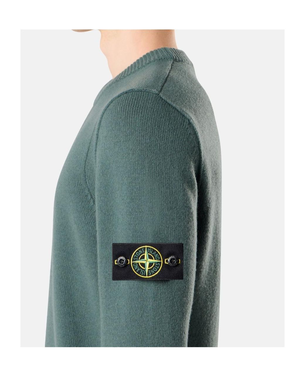 Stone Island Green Logo Patch Crewneck Sweater for men