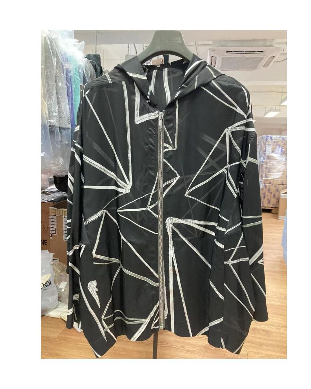 Rick Owens Black Geometric-Print Lightweight Hooded Jacket for men