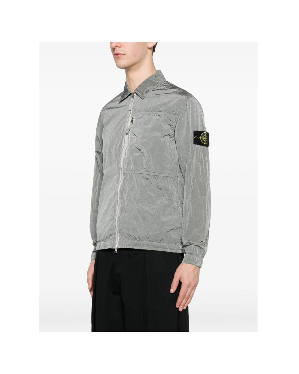 Stone Island Gray Zip-Up Regular-Fit Overshirt for men