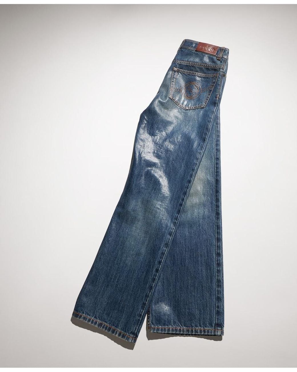 Gucci Blue Regular-Fit Interlocking G Embroidered Jeans