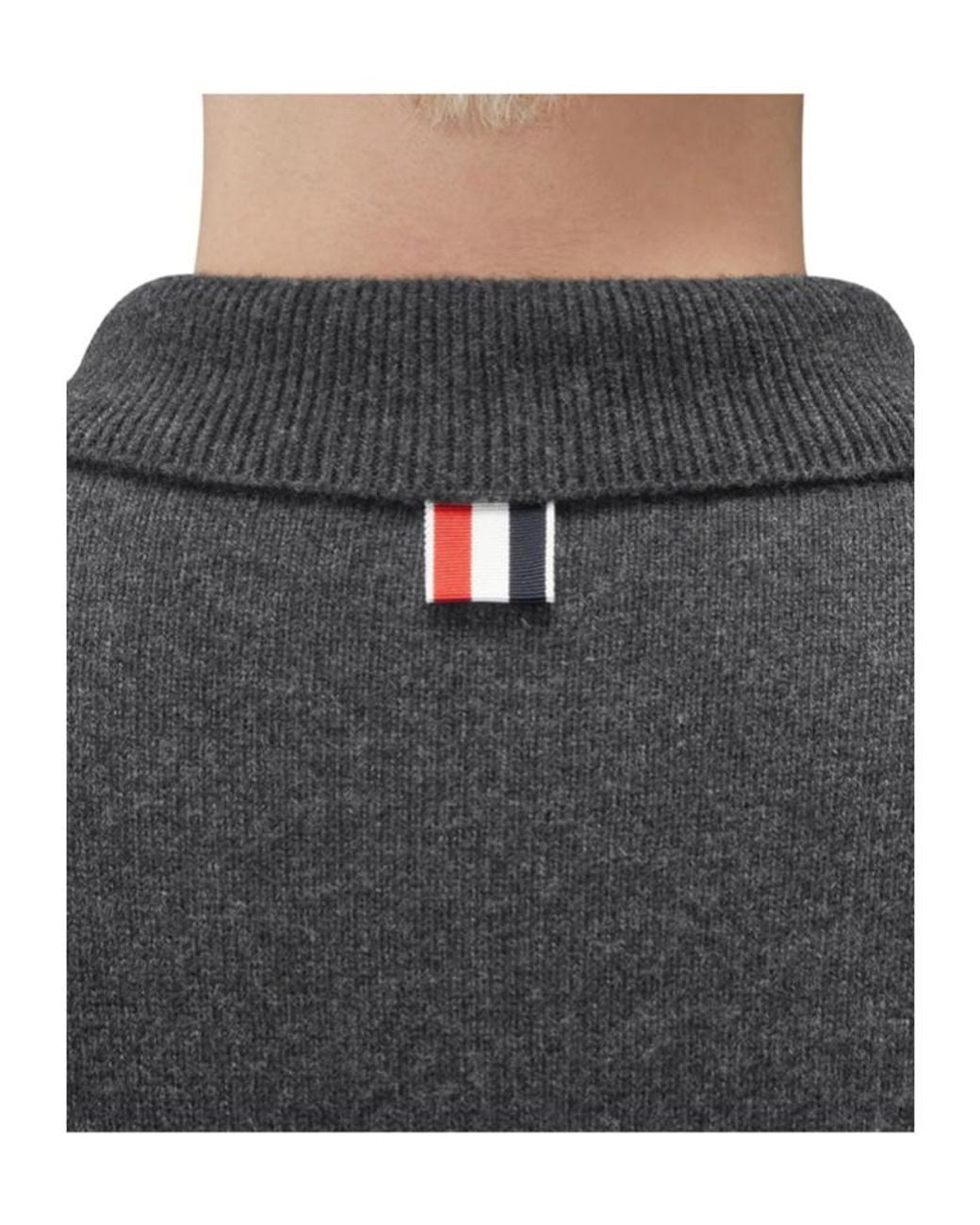 Thom Browne Gray Baby Cable Stitch 4-Bar Long Sleeve Polo Shirt for men