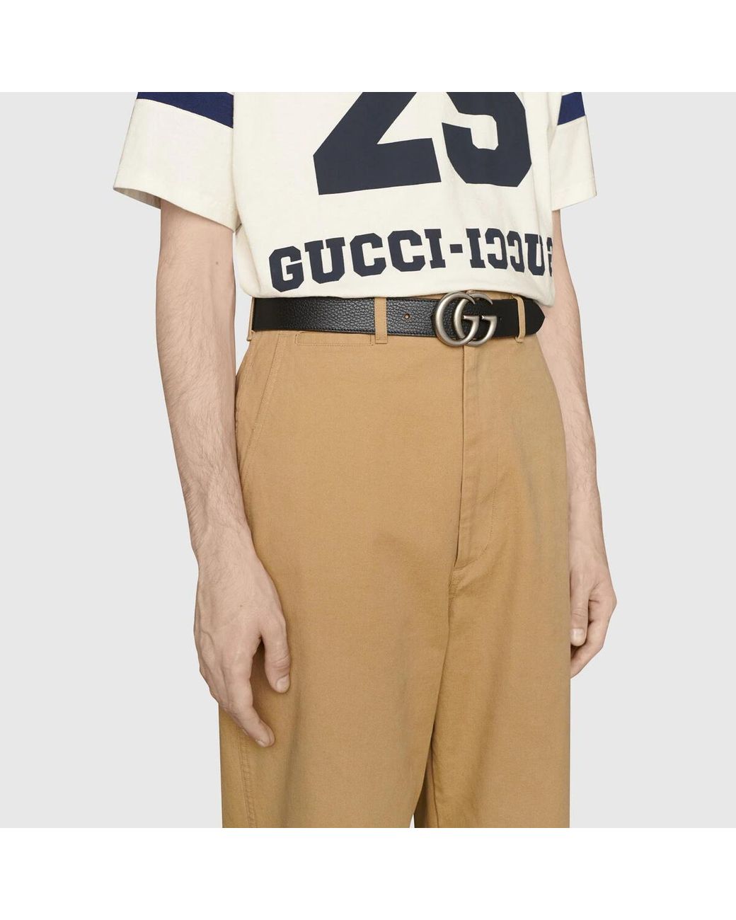 Gucci White Gg Marmont Reversible Buckle Belt for men