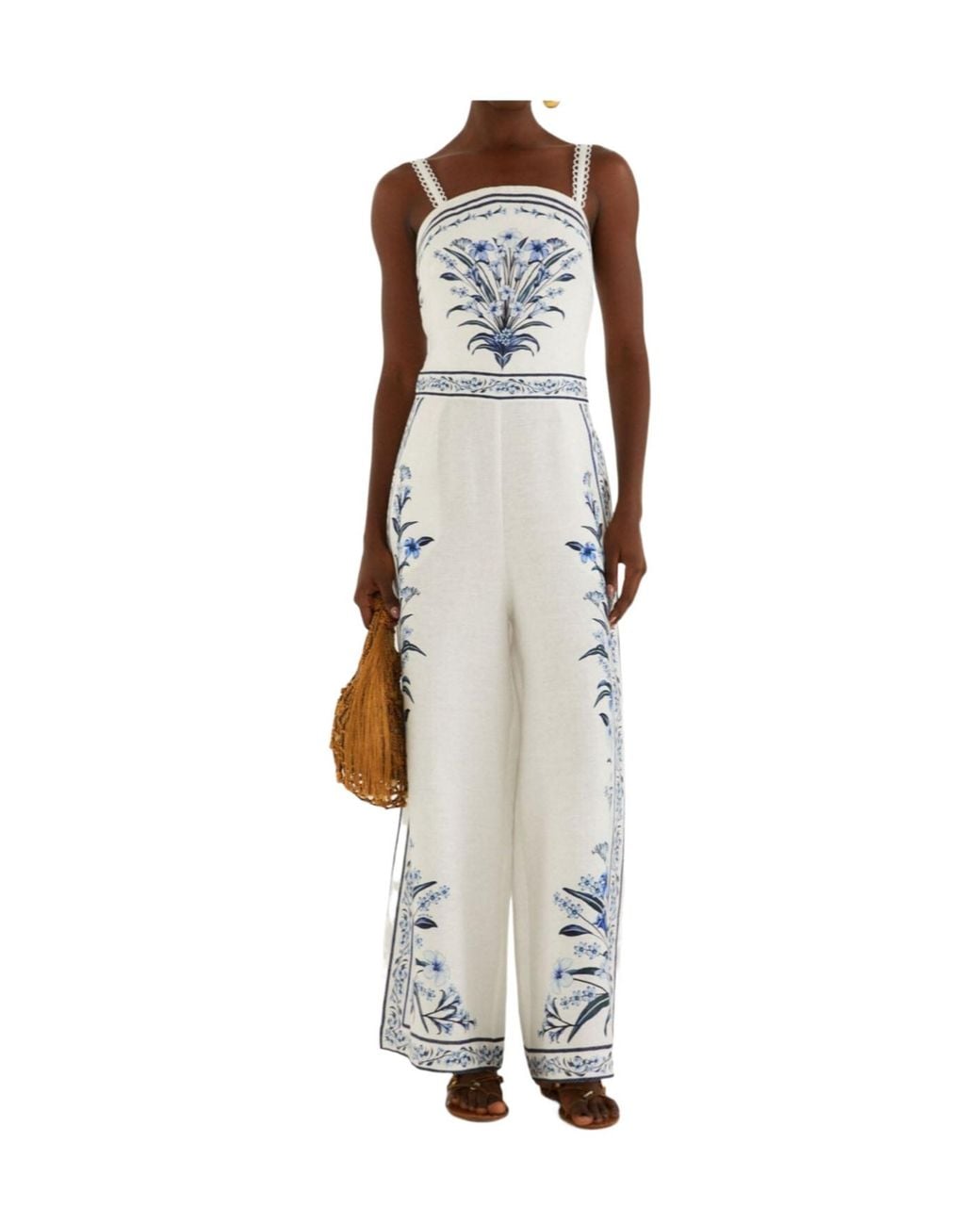 Farm Rio White Floral Pattern Jumpsuit