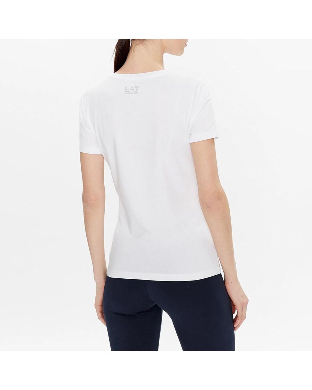 EA7 White Solid Cotton-Modal T-Shirt