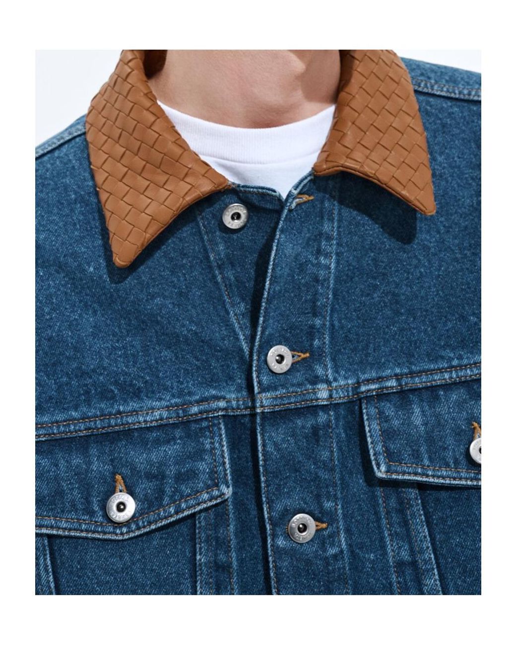 Bottega Veneta Blue Contrast Collar Denim Jacket for men