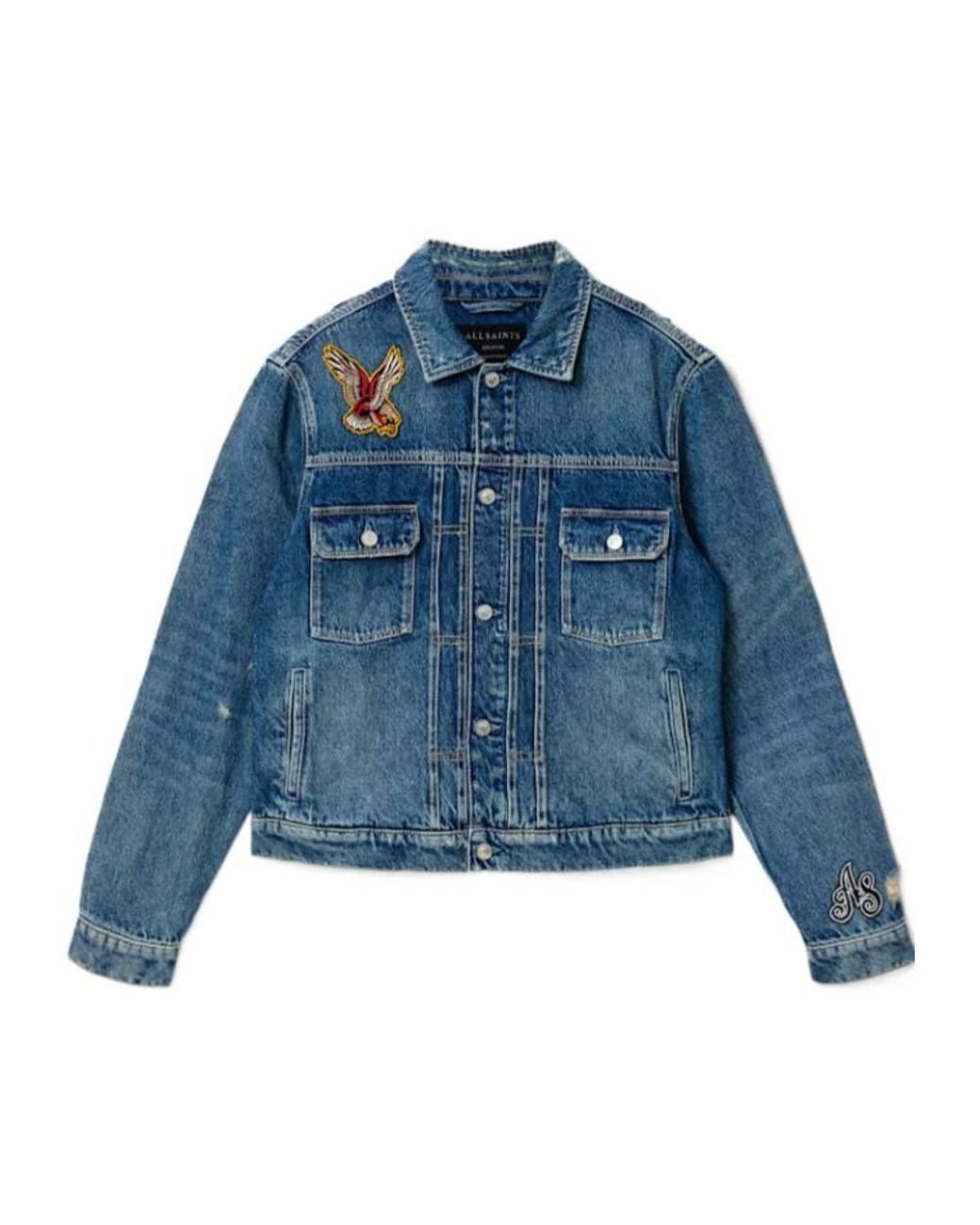 AllSaints Blue Exile Slim Fit Denim Patch Jacket for men
