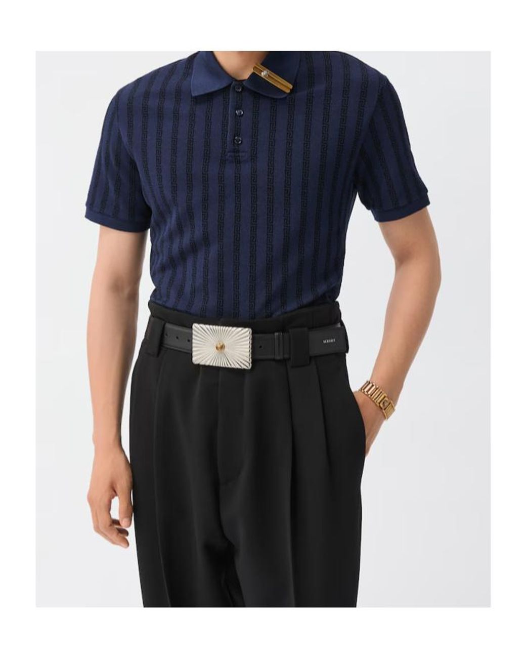 Versace Blue Monogram Knit Polo Shirt for men