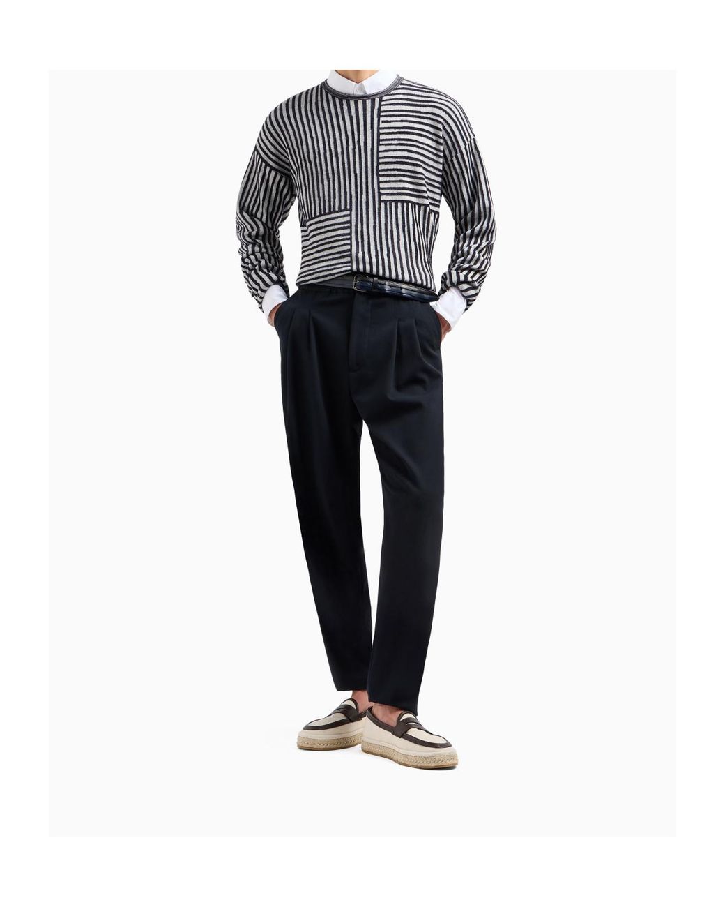 Giorgio Armani Black Jacquard-Striped Crew-Neck Sweater for men