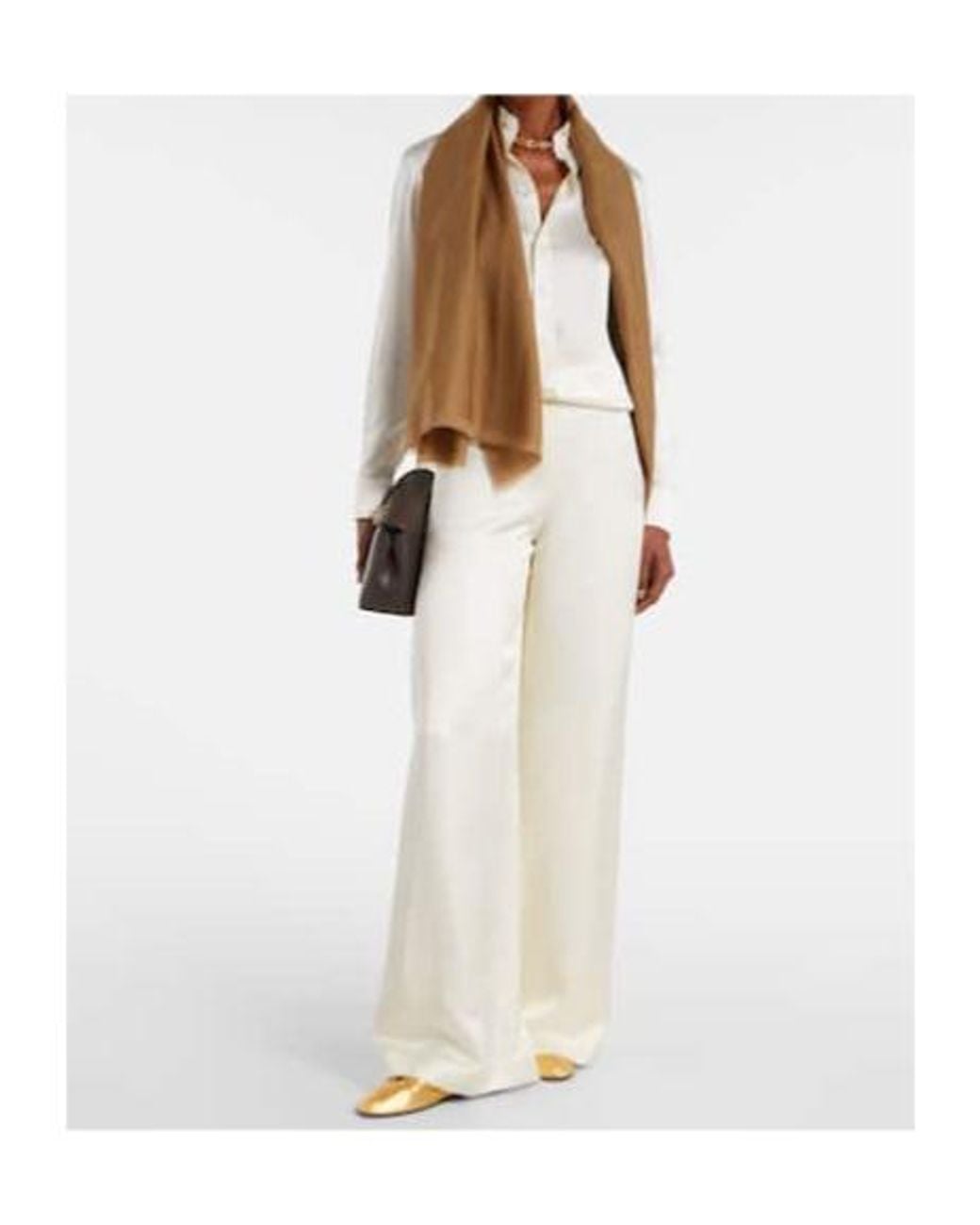 Ralph Lauren White Satin Wide-Leg Pants