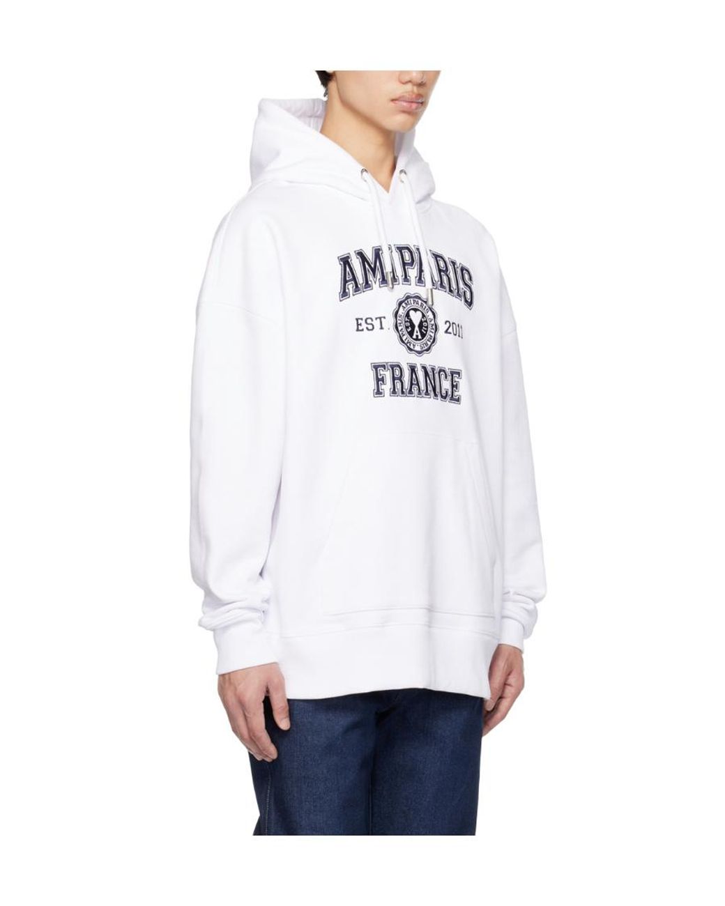 AMI White Logo-Printed Long-Sleeved Drawstring Hoodie for men