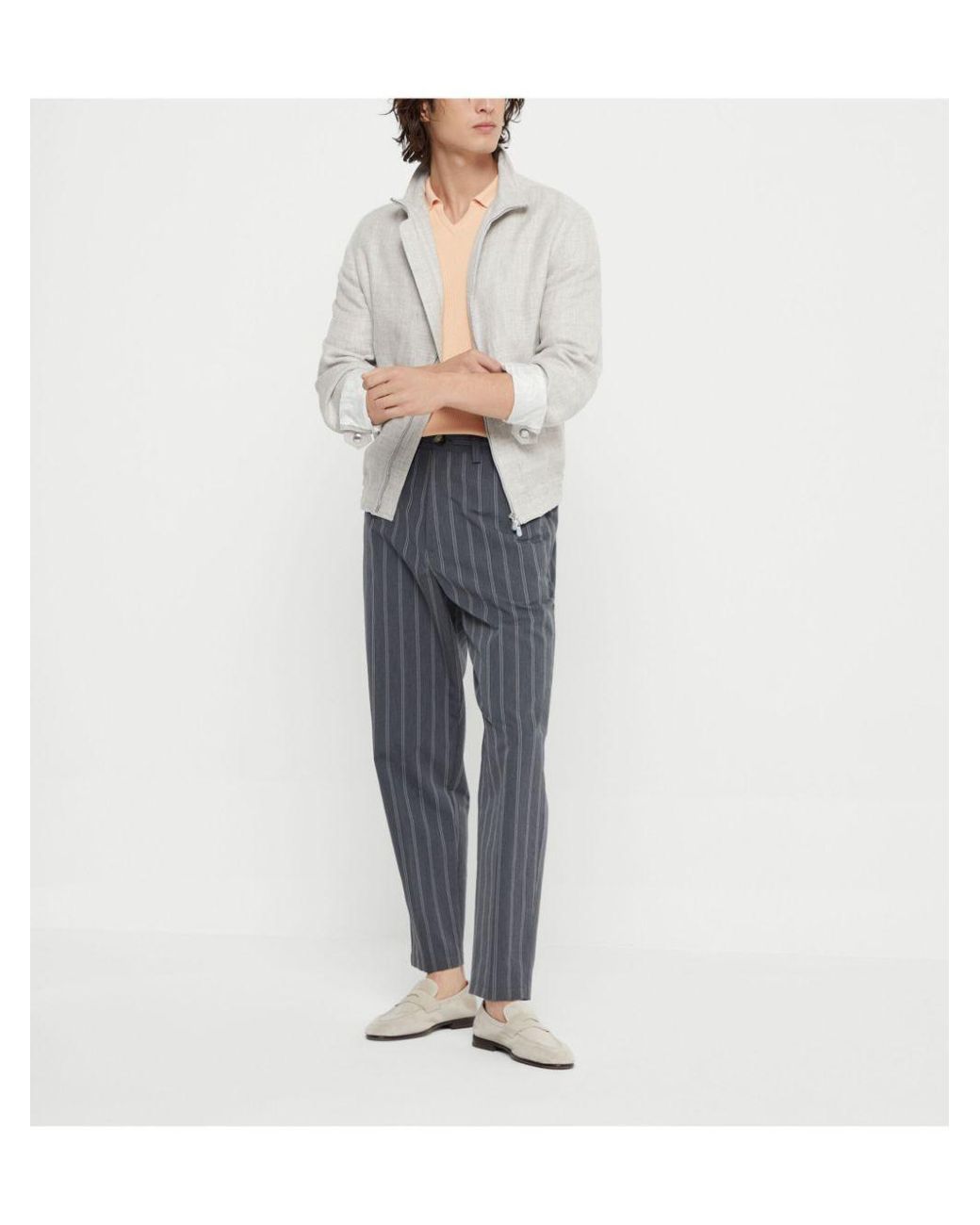 Brunello Cucinelli White Zipped Bomber Jacket for men